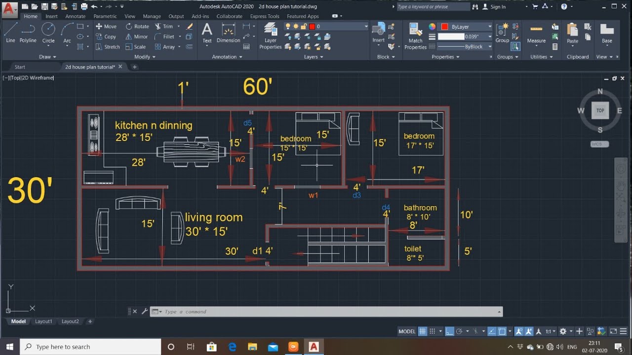 FLOOR PLAN TUTORIAL USE OF LAYER AND BYLAYER DESIGN