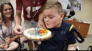 Boy left quadriplegic after car accident meets donors