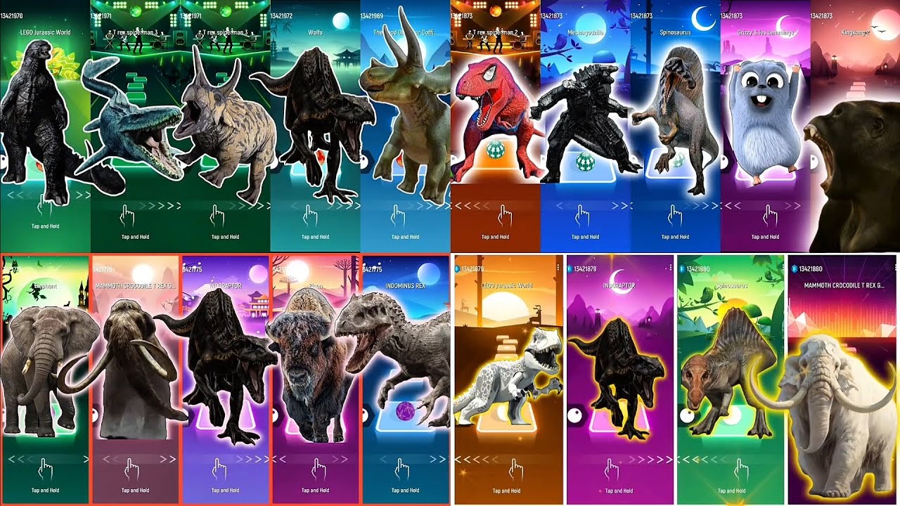 Creepy 🦖 T-Rex Spiderman vs Indoraptor vs Spinosaurus vs Lego Jurassic World – Tiles Hop 🎵🔥