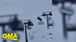 Ski lifts violently shake in powerful winds at Italian ski resort