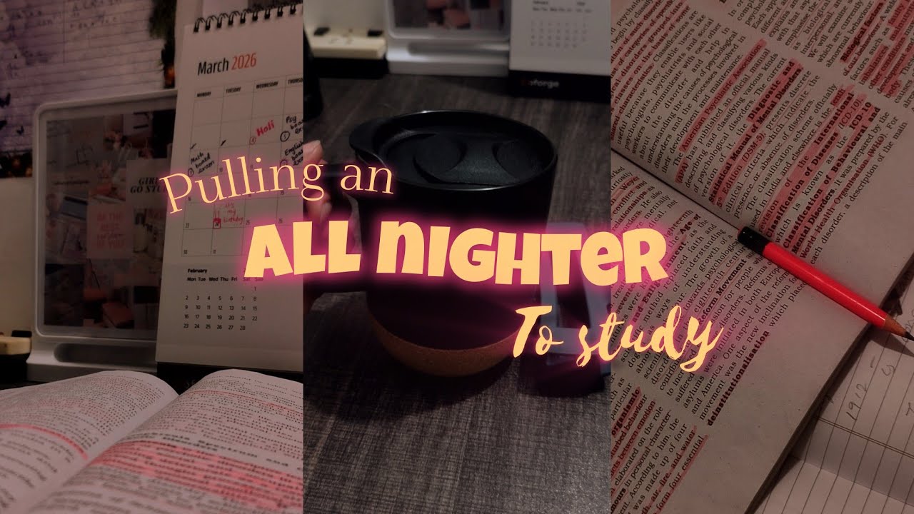 pulling an all nighter, psychology exam ✧･ﾟ: *