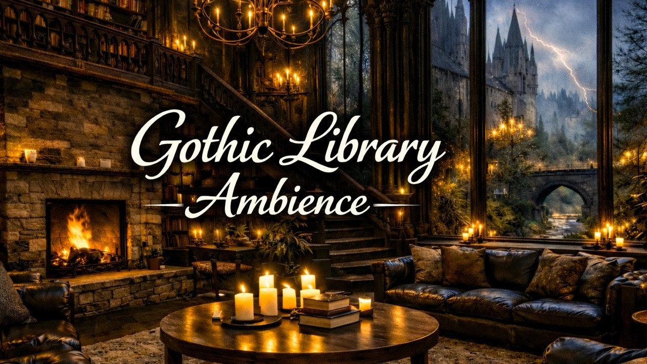 Gothic Library Ambience ⚡ Dark Academia | Rain, Fireplace & Classical Piano (2 Hours)