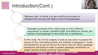 015-007 Analysis of the Passengers’ Loyalty and Satisfaction  Based on AirAsia Using Classification