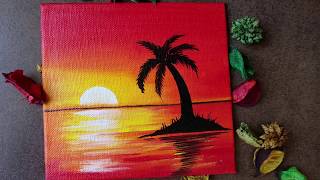 painting landscape acrylic sunset easy tutorial