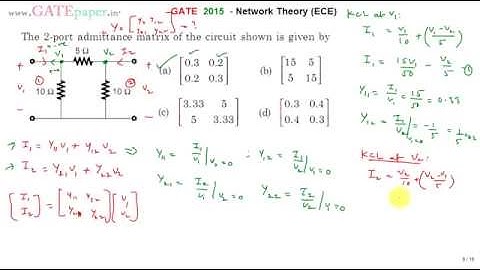 GATE 2015 ECE Find Admittance Matrix parameters of given Two port network