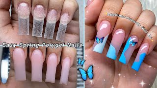 EASY SPRING POLYGEL NAILS🦋 BEGINNER FRIENDLY NAIL ART &amp; BLUE SPRING NAIL DESIGN | Nail Tutorial