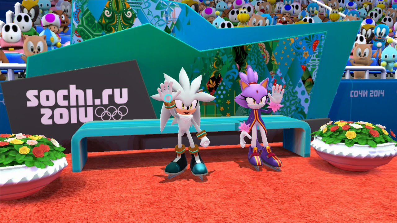Mario and Sonic at the Sochi 2014 Olympic Winter Games- (Figure Skating Pairs- Silver and Blaze)