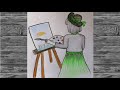 رسم سهل رسم بنت تقوم برسم لوحة للطبيعة سهل Girl Drawing 