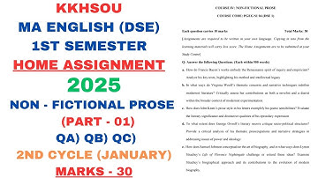 KKHSOU | MA English (DSE) | 1st Semester | Home Assignment | Part - 01