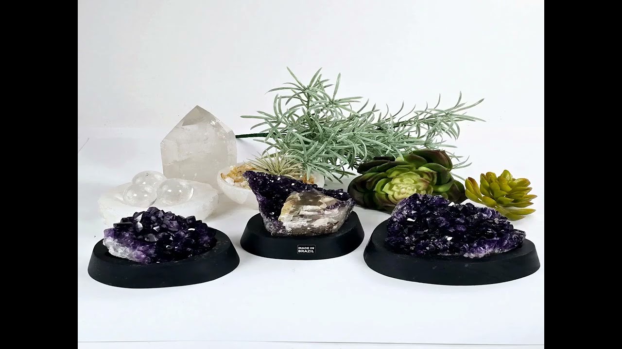 AMETHYST PINE CRYSTAL CLUSTER ON WOODEN BASE FROM URUGUAY