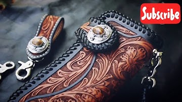 Biker Wallet: Handmade Leather Tooled Floral Biker Chain Wallet