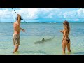 Island survival with hand spear shark catch  cook