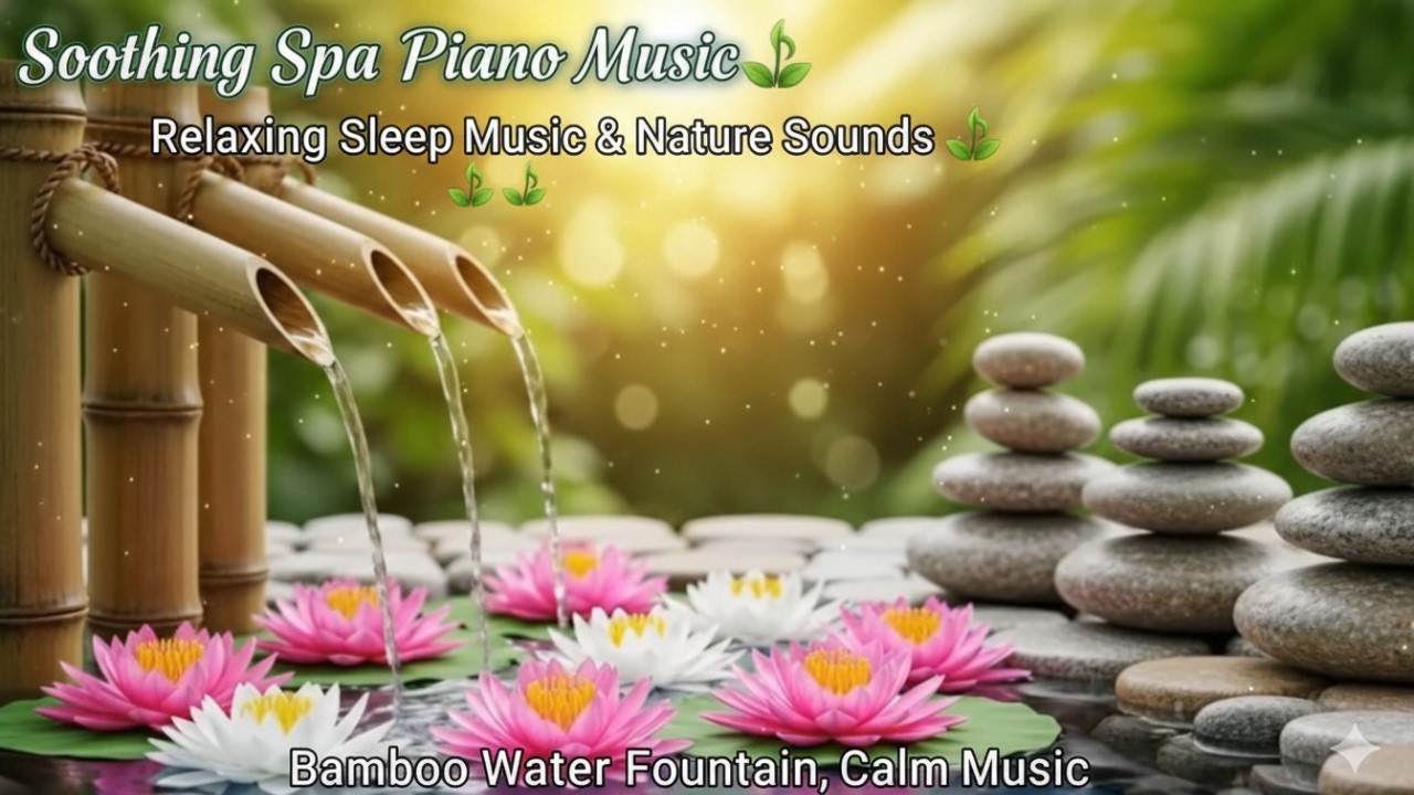 Soothing Spa Piano Music 🌿 Relaxing Sleep Music & Nature Sounds | Bamboo Water Fountain