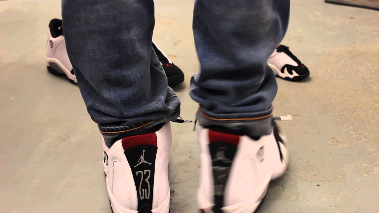 jordan 14 black toe on feet