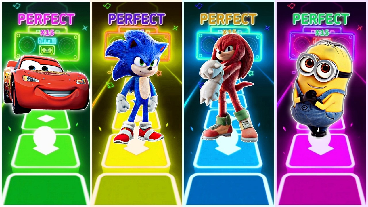 McQueen 🆚 Sonic 🆚 Knuckles 🆚 Minions in Tiles Hop EDM Rush🎶