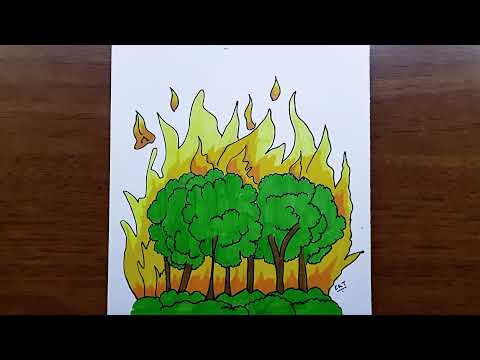 how to draw forest fire - Forest drawing - how to draw fire