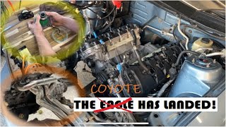 THE COYOTE IS IN! How to bench bleed an S197 Throwout bearing, are cheap long tube headers worth it?