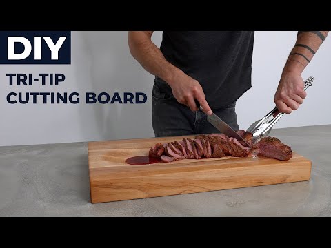 Homemade Smoked Meat On Wooden Cutting Board With Big Knife Stock