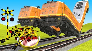 【踏切アニメ】あぶない電車 TRAIN Vs MS PACMAN Vs Nick and Tani 🚦Fumikiri 3D Railroad Crossing Animation #1 2