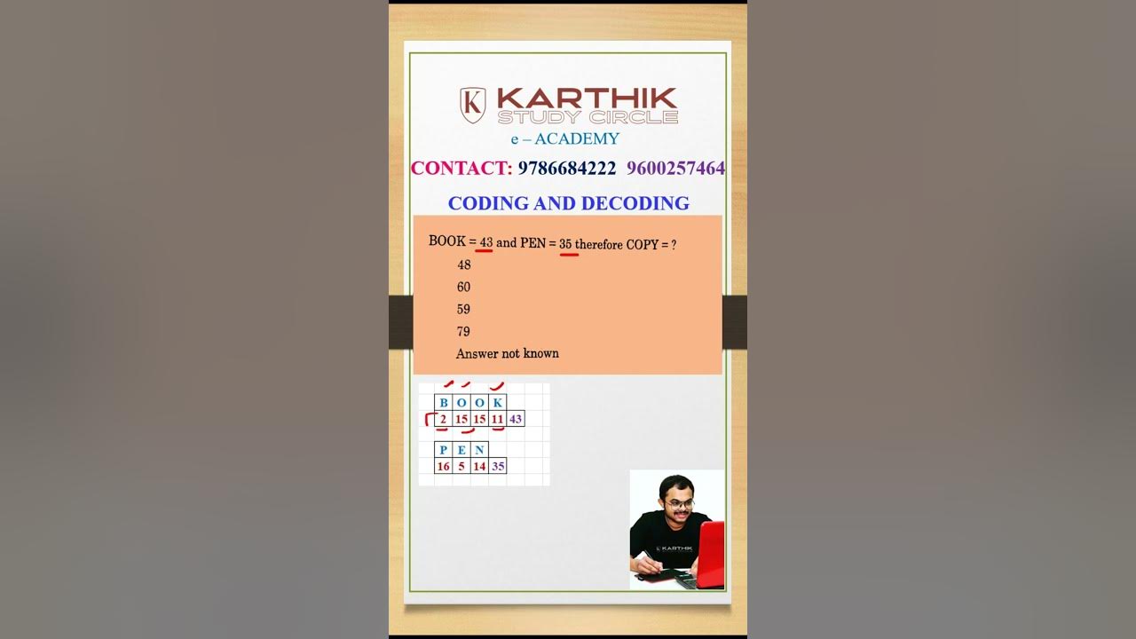 Coding and decoding BOOK equals 43 question #tnpscmaths #ssccgl #tnusrb ...