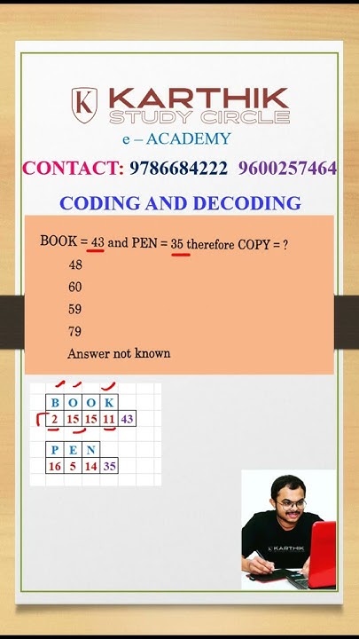 Coding and decoding BOOK equals 43 question #tnpscmaths #ssccgl #tnusrb ...