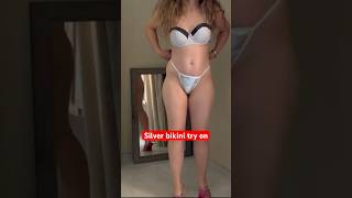 Silver micro bikini try on haul or is it lingerie #bikini #shorts #tiktok #fitnessmotivation #tryon