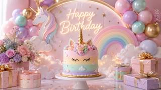 Happy Birthday Music | Pastel Unicorn Kids Birthday | 1 Hour 4K screenshot 3