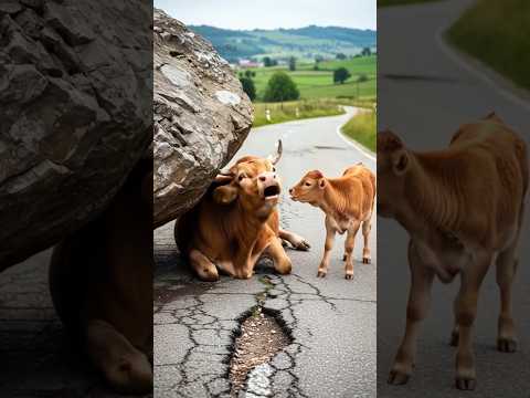 Brave Baby Calf Saves Mother Cow Trapped Under Fallen Huge Deadly Rock!