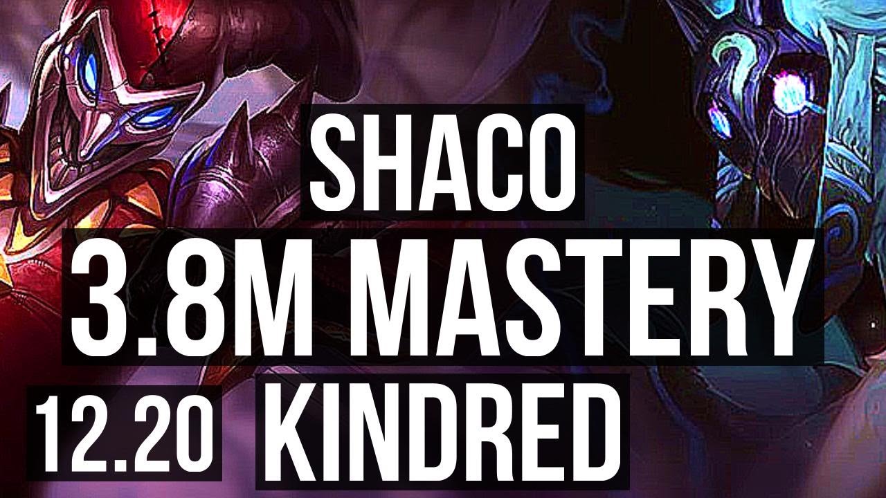 SHACO vs KINDRED (JNG) | 4/0/8, 3.8M mastery, Rank 7 Shaco, 900+ games | KR Master | 12.20