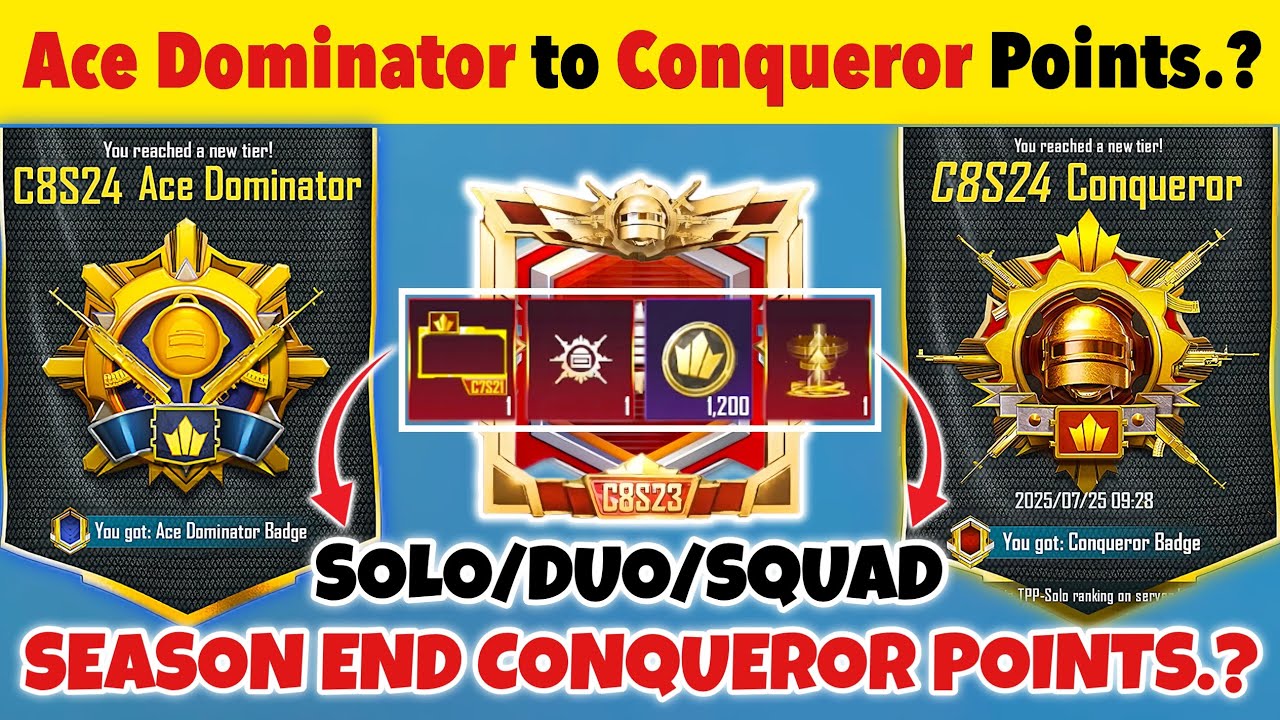 🇮🇳Ace Dominator To Conqueror Points⁉️| 🧐Solo/Duo/Squad Season End Conqueror Points C8S24✅ BGMI