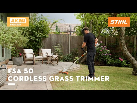 Video: Акумулаторен тример за трева STIHL FSA 50 SOLO, 36V, 430W, 28 см