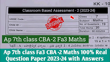 Ap 7th class Fa-3 maths question paper 2023-24 with answer|7th class maths CBA2 Fa3 answer key