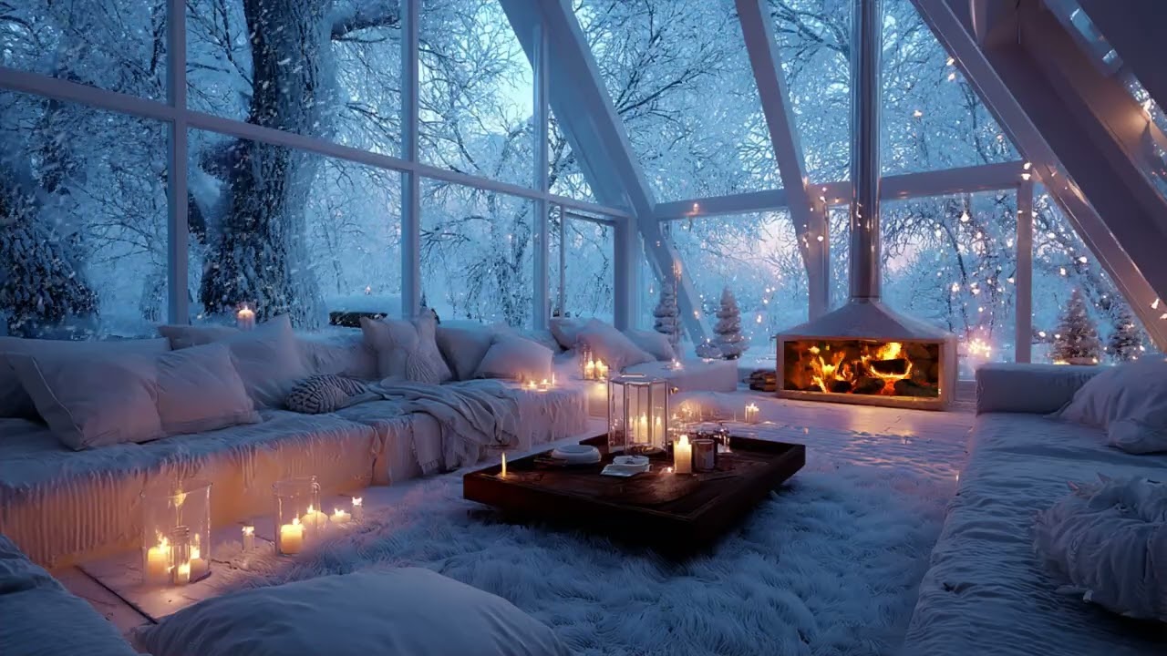 🔥 3 Hours White Ember Fireplace Ambience | Falling Snow Glow for Calm Relax & Stress Relief