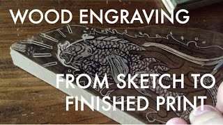 Wood Engraving from Sketch to Print : Holy Carp!