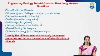 Question Bank on Engineering Geology Tutorial by Dr. Kavita Singh