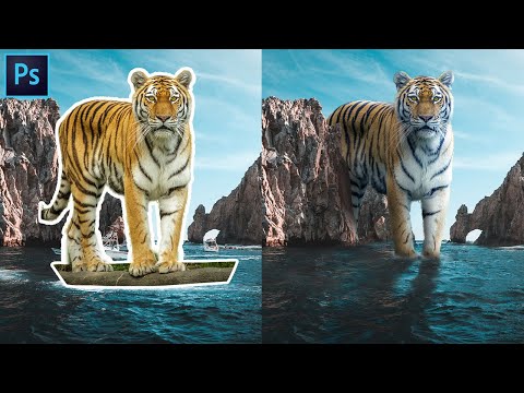 Giant Tiger on Sea - Photo Manipulation Photoshop Tutorial
