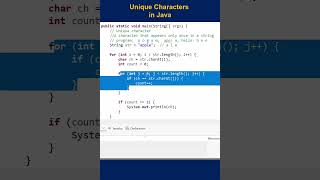 Unique Characters in Java #java #forloop #javainterviewquestions #uniquecharacters
