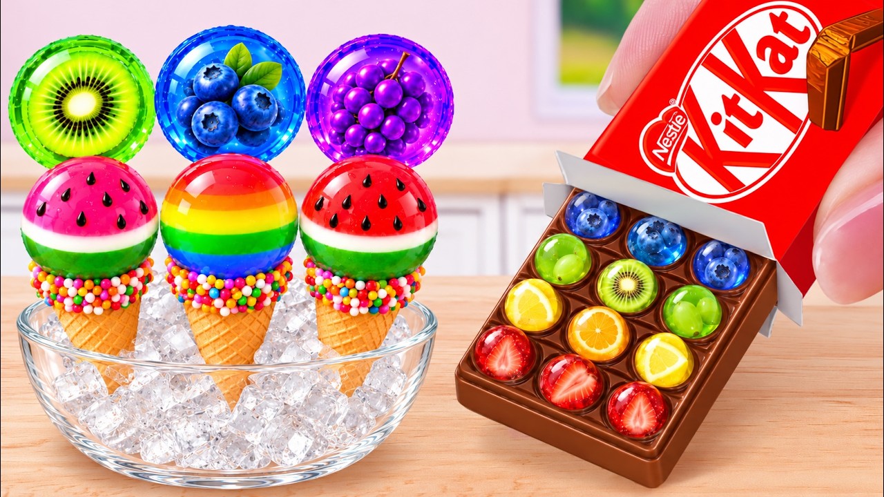 🍦 Colorful Fruit Ice Cream Recipe 🍫 Amazing Rainbow KITKAT Decorating | Mina Sweet Baking