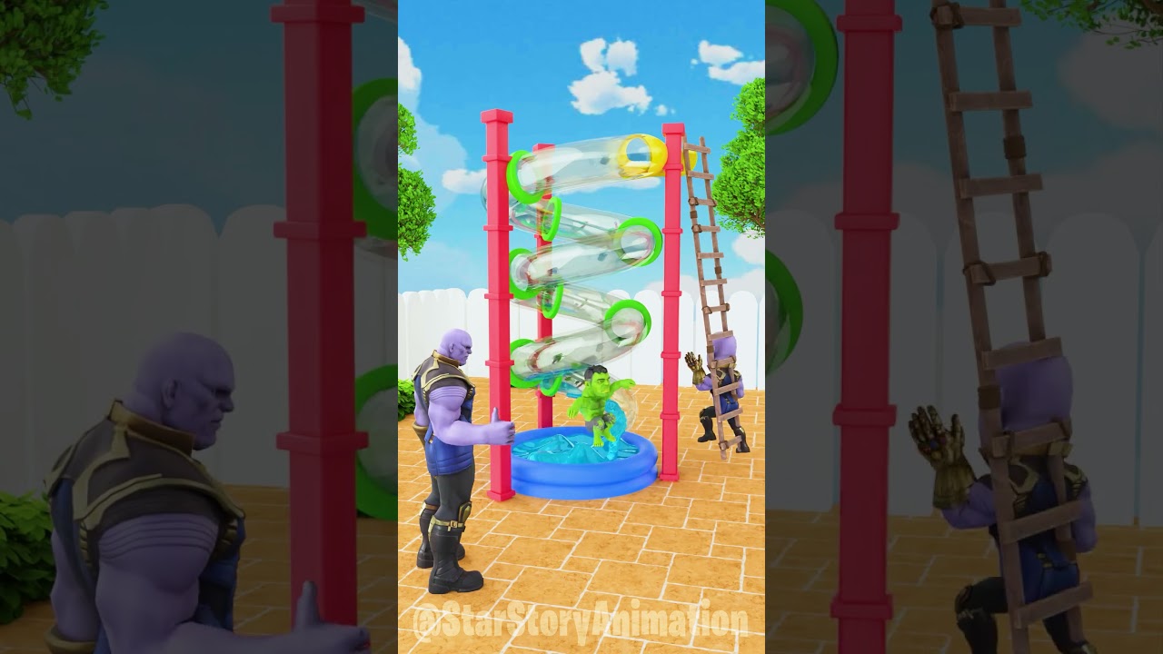 Lil Thanos and Lil Hulk Sliding down in aquapark 