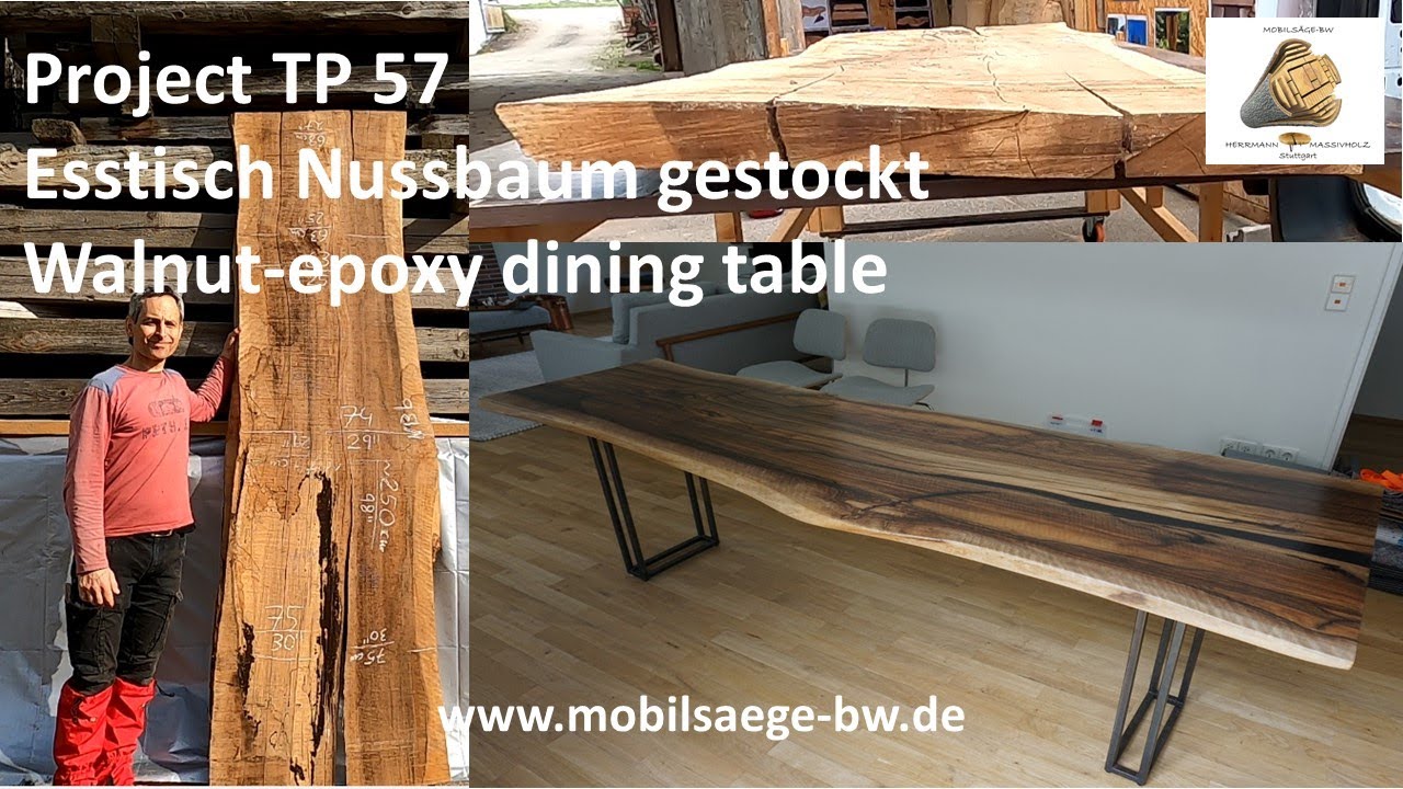 Esstisch aus gestocktem Nussbaum mit Harzinlay YT