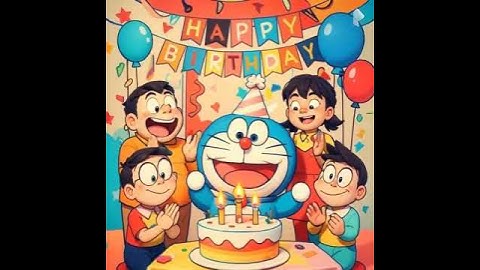PixVerse V5 Image Text 360P A colorful Doraemon birthday