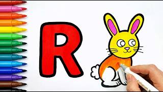 Letter R + Adorable Rabbit Drawing | Step by Step Coloring for Children