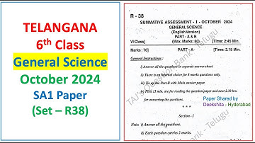 6th class SA1 Science 2024 - 2025 question paper General Science Telangana TG TS Set R38 Paper