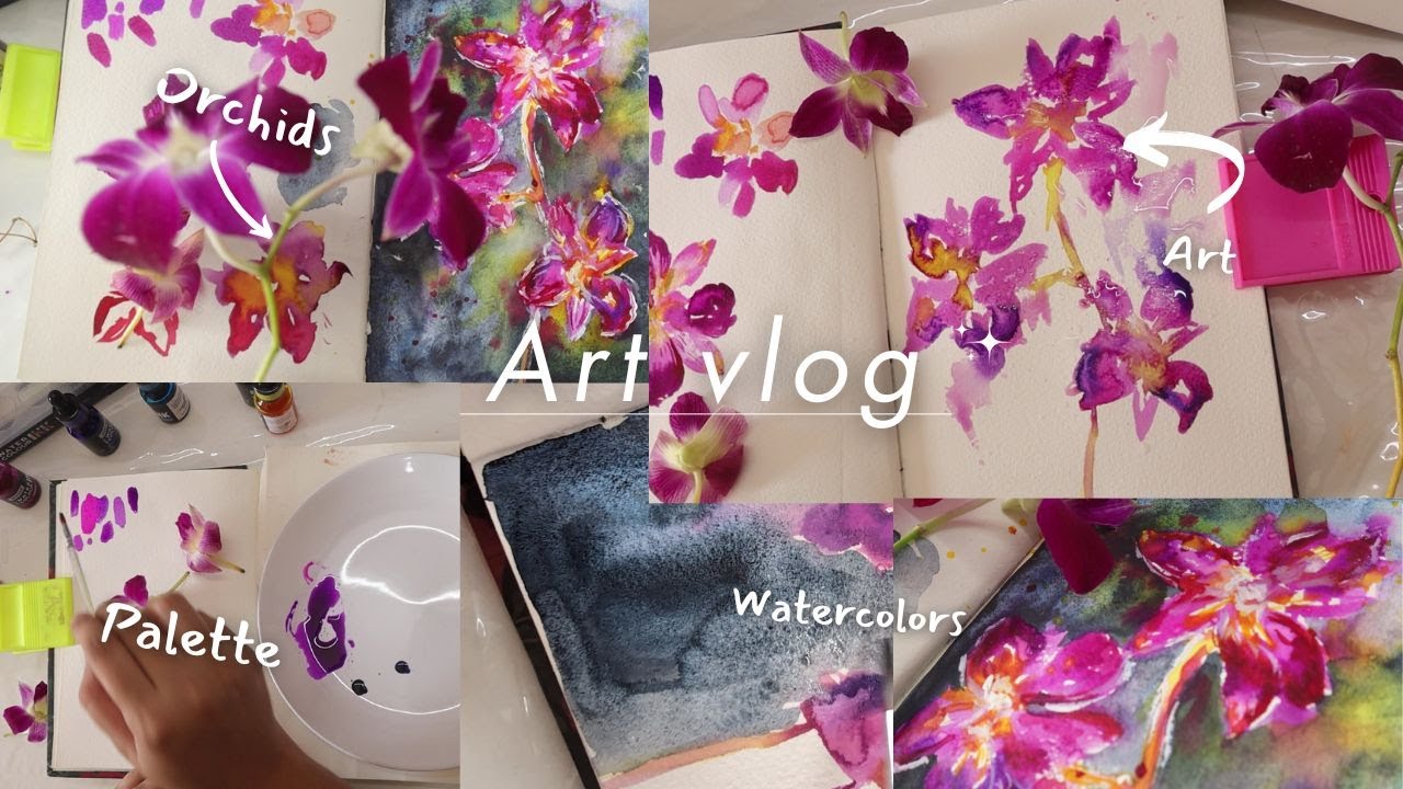 Brustro Watercolors Ink Colors Painting 🩷 Floral Orchid Flowers Art - Painting Process Ink Colors