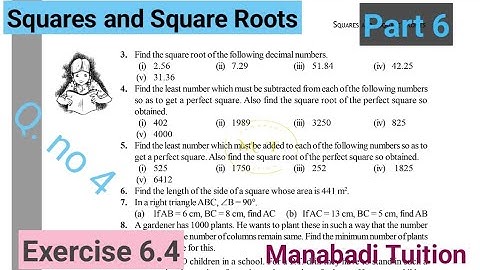 8th class maths| chapter 6|Squares and Square roots| Exercise 6.4| Q no 4 |part 6|with notes|