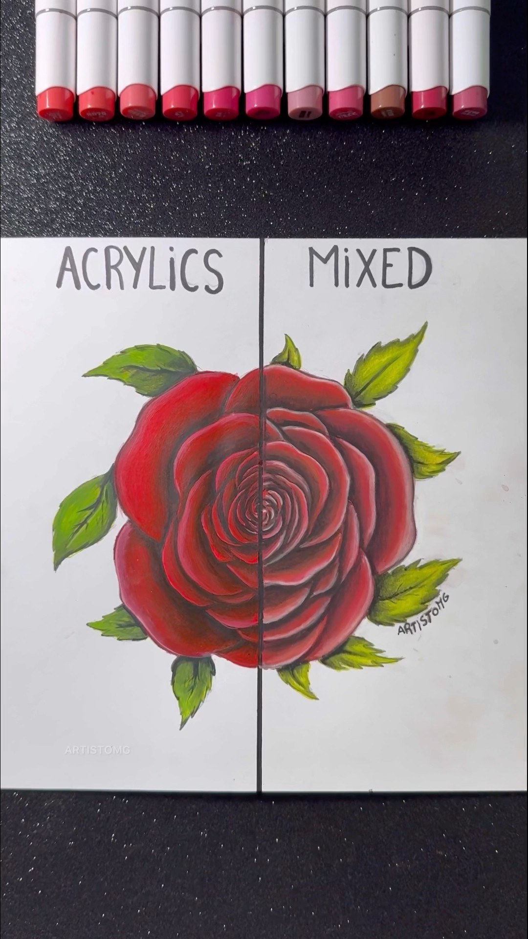 Rose with Different Techniques! ?✨ || What’s your fav…Acrylics or Mixed?! ? #art #artistomg #rose