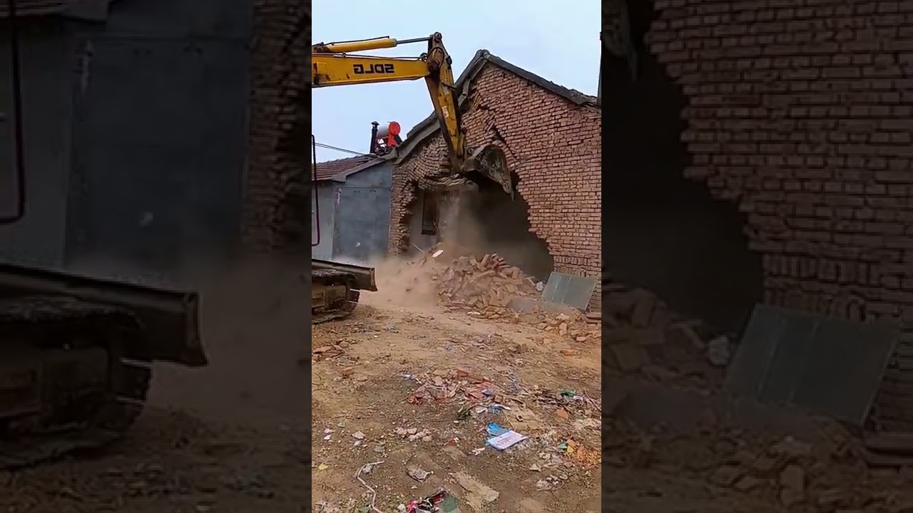 Old brick house demolished- Good tools and machinery make work easy