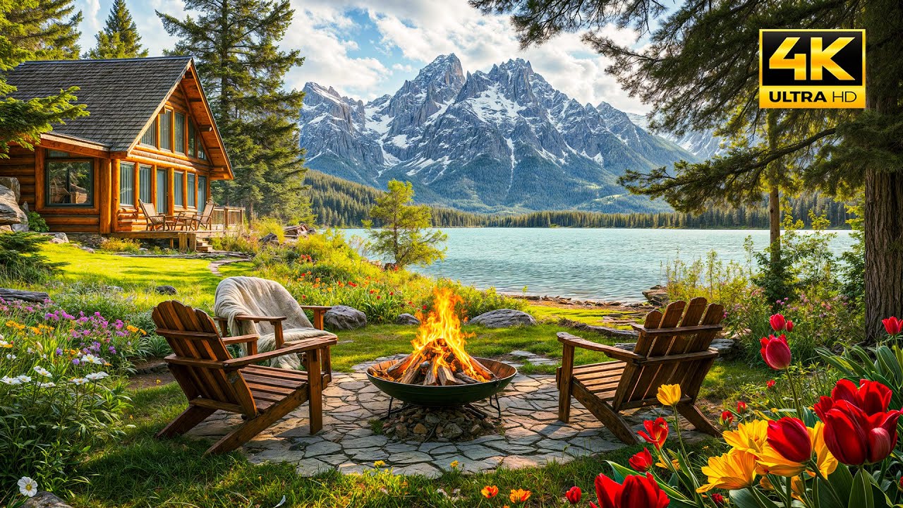 Relax with Cozy Spring Nature Sounds: Lake and Campfire Ambiance for ...