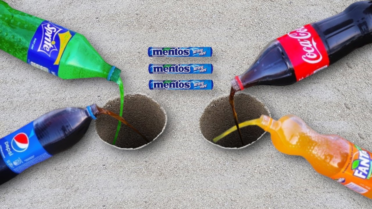 MENTOS in PEPSI, SPRITE, COCA COLA, FANTA UNDERGROUND! - Experiment