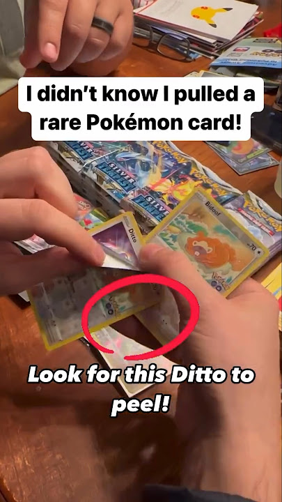 Hidden cards of ditto shape shifting, peel to reveal #pokemon #ditto #rarecard #viralvideo  #cards